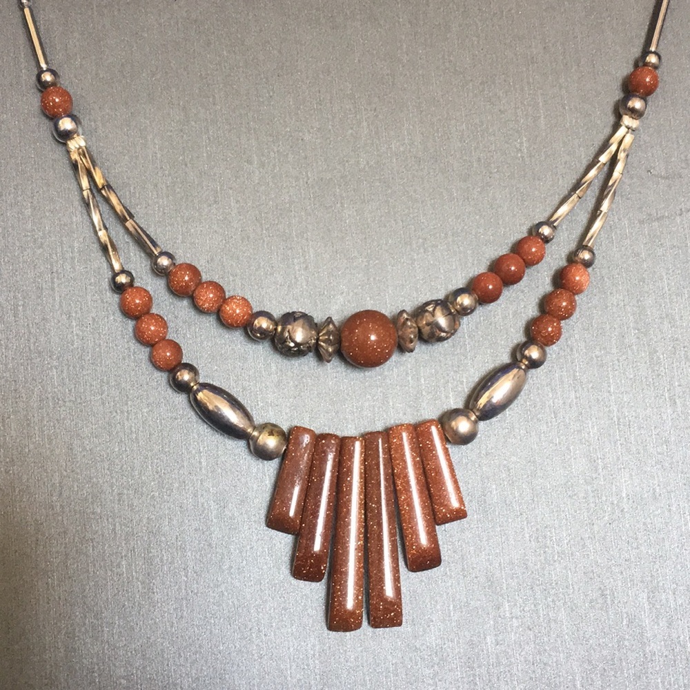 Ladies’ Dual Layer Necklace w/Genuine Stone